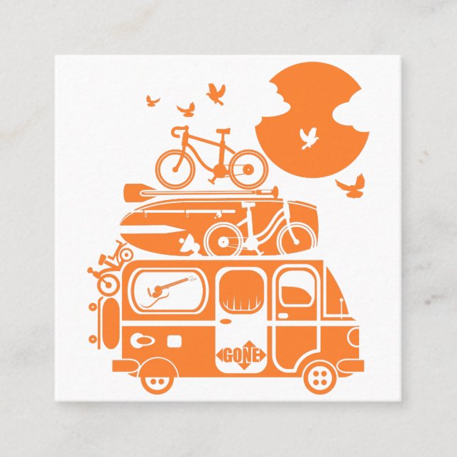 Carte De Visite Carré Campervan de vacances en famille amusant (Devant)