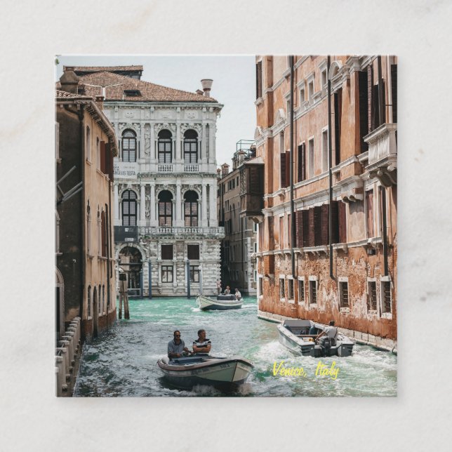 Carte De Visite Carré Canal de bateau de Venise (Devant)