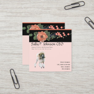 Carte De Visite Carré Caniche sur le melon noir floral
