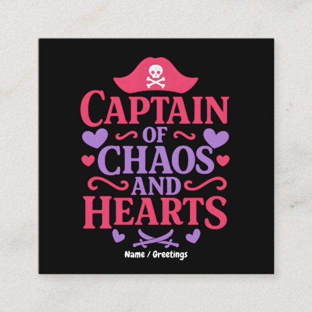 Carte De Visite Carré Captain of Chaos and Hearts Pirate Graphic (Devant)