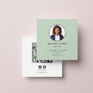 Carte De Visite Carré Capture d'écran QR CODE ou Logo Professional GREEN