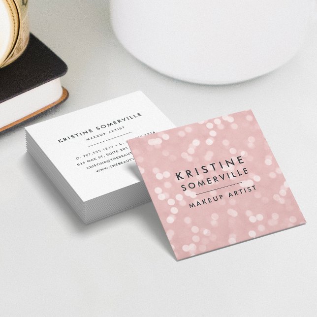 Carte De Visite Carré Carré de Bokeh rose pâle (Créateur téléchargé)