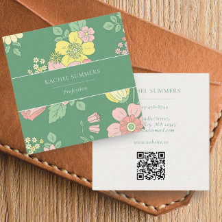 Carte De Visite Carré Carré floral Boho moderne QR
