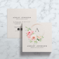 Carré floral rose rose monogramme de cuivre