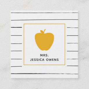 Carte De Visite Carré Carré jaune d'or de professeur d'Apple de rayures