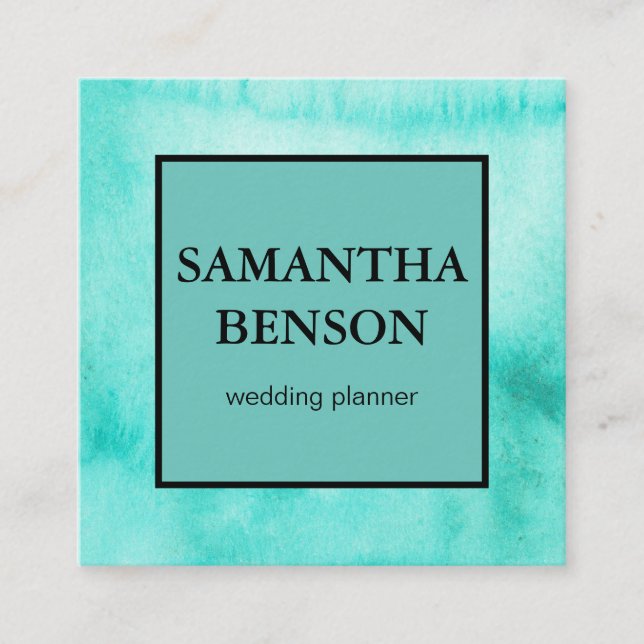 Carte De Visite Carré Carré Wedding planner Turquoise Watercolor (Devant)