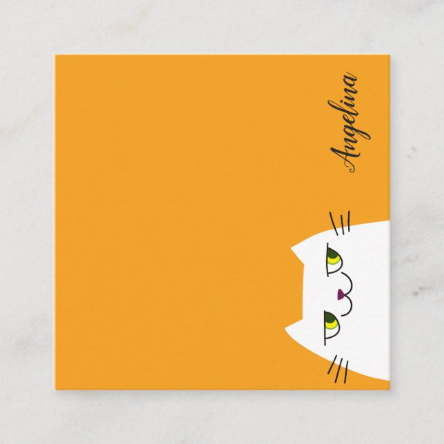 Carte De Visite Carré Cartoon de chat blanc simple amusant Jaune (Devant)