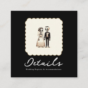 Carte De Visite Carré Cartoon Skeleton Bride + Groom Mariage Détails