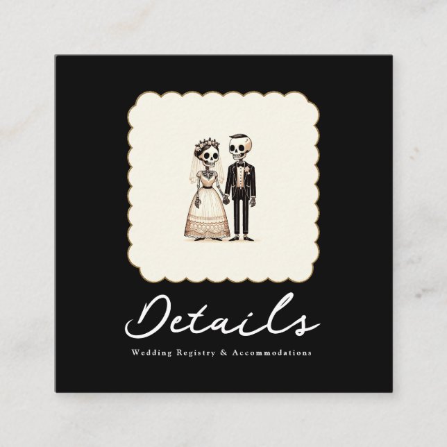 Carte De Visite Carré Cartoon Skeleton Bride + Groom Mariage Détails (Devant)