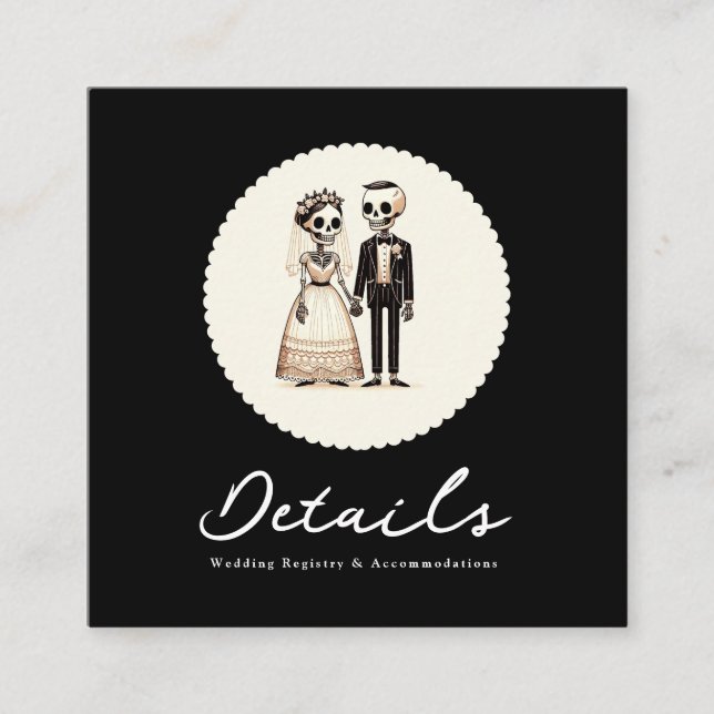 Carte De Visite Carré Cartoon Skeleton Bride + Groom Mariage Détails (Devant)