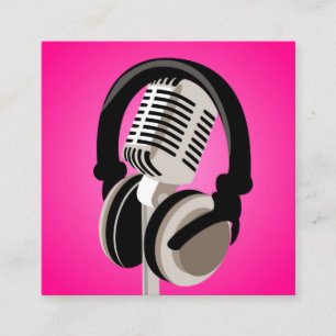 Carte De Visite Carré Casques Microphone Podcast rose