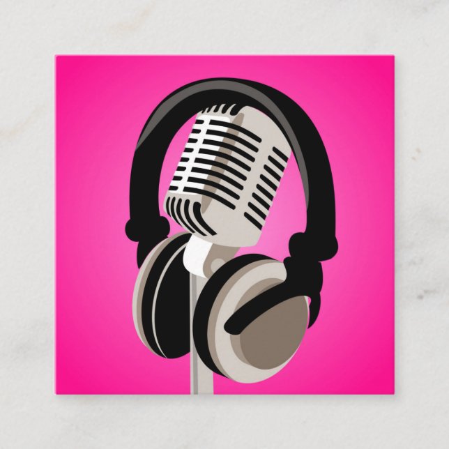 Carte De Visite Carré Casques Microphone Podcast rose (Devant)