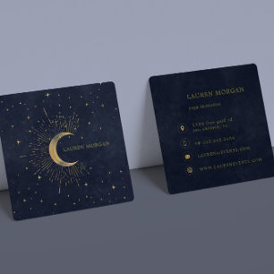 Carte De Visite Carré Céleste Céleste Crescent Bleu Lune