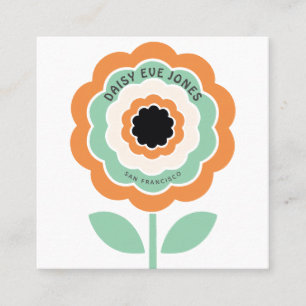 Carte De Visite Carré Cercle de fleurs vert orange noir rétro Boho