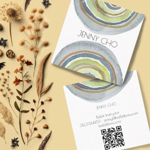 Carte De Visite Carré Cercles d'aquarelle minimaliste Abstrait QR neutre
