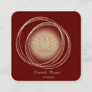 Carte De Visite Carré Cercles Or Élégant Moderne Lotus Red