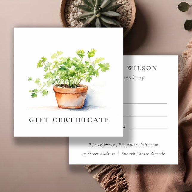 Carte De Visite Carré Certificat-cadeau de persil à herbe pointue (Créateur téléchargé)