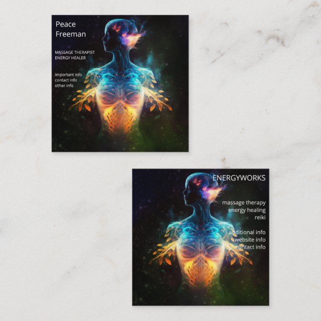Carte De Visite Carré Chakras | Auras humains | Energy Healer (Devant / Derrière)