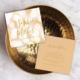 Carte De Visite Carré Champagne Bokeh Lights, calligraphie moderne et br