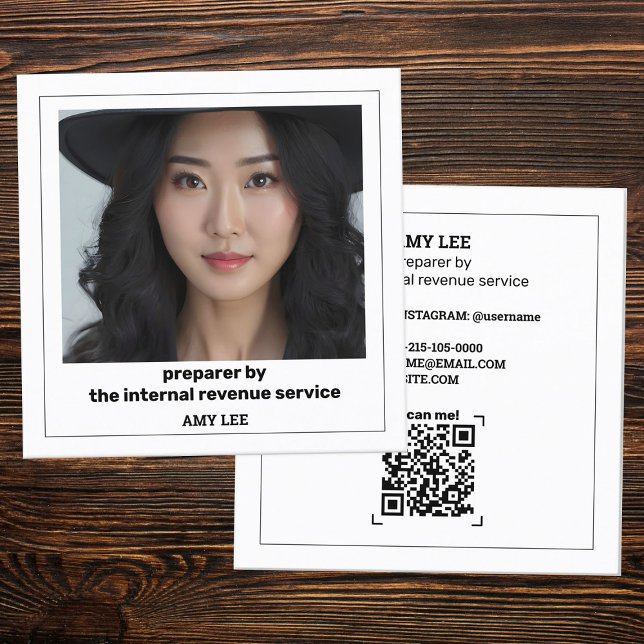 Carte De Visite Carré Chargeur de taxe QR et photo personnalisés (Tax Preparer Custom QR & Photo Square Business Cards)