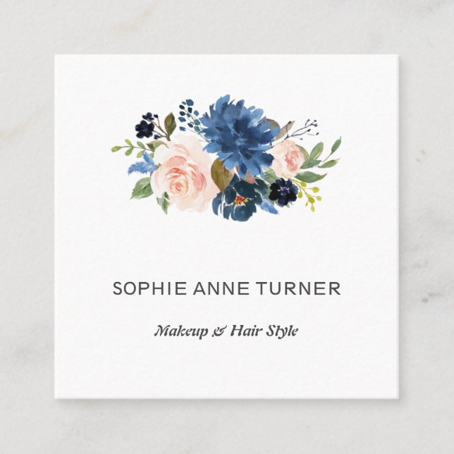 Carte De Visite Carré Charm Blue Rose Fleurs Professionnel Salon de Beau (Devant)
