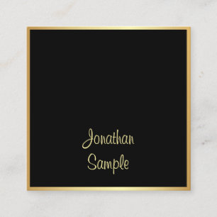 Carte De Visite Carré Charmante Black Gold Main Script Police Texte Mode