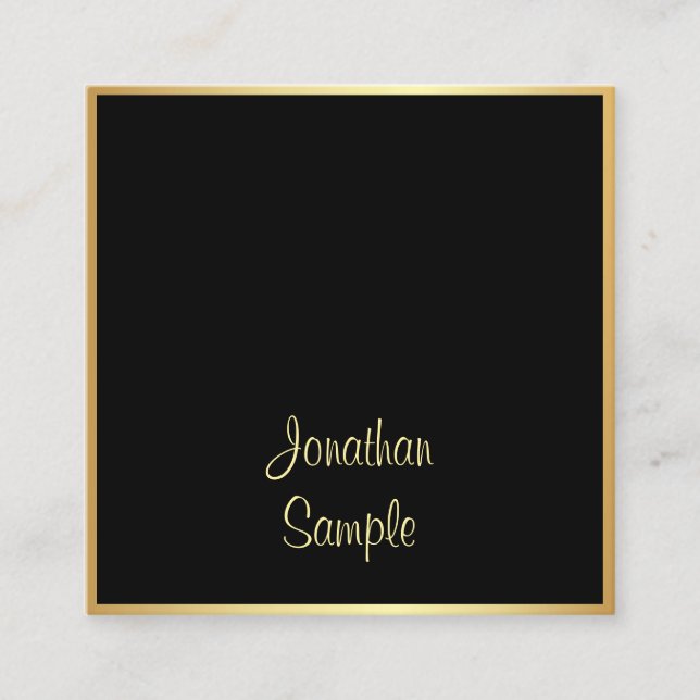 Carte De Visite Carré Charmante Black Gold Main Script Police Texte Mode (Devant)