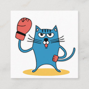 Carte De Visite Carré Chat avec gants de boxe