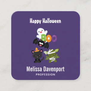 Carte De Visite Carré Chat de Cute Halloween, bat, mummy et ghost