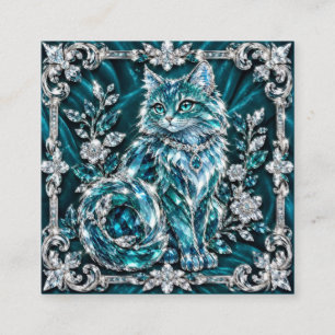Carte De Visite Carré Chat en cristal de turquoise de luxe Cadre en ar