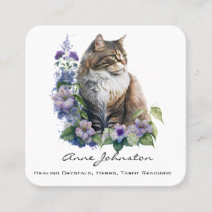 Carte de visite Carré Chat et Fleurs