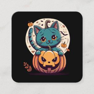 Carte De Visite Carré Chats et Citrouilles pour un Halloween heureux !