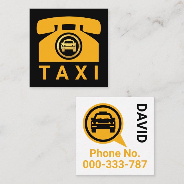 Carte De Visite Carré Chauffeur téléphonique de taxi jaune (Devant / Derrière)