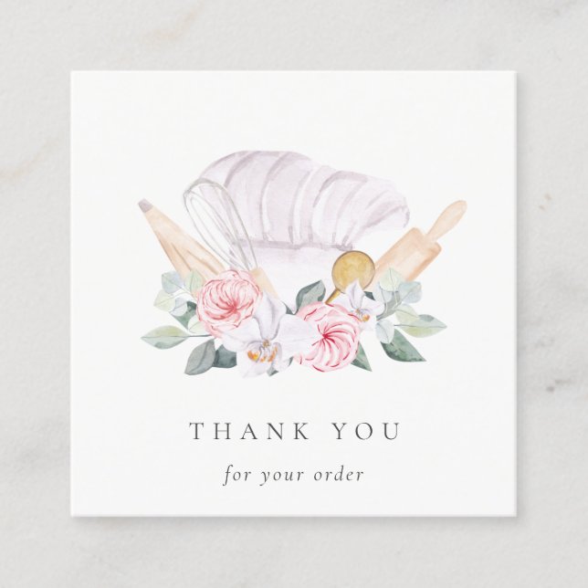 Carte De Visite Carré Chef Blush Casquette Restauration Floral Whisk Mer (Devant)