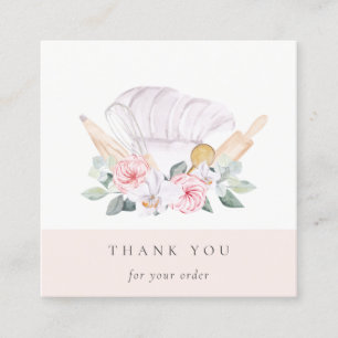 Carte De Visite Carré Chef Blush Casquette Restauration Floral Whisk Mer