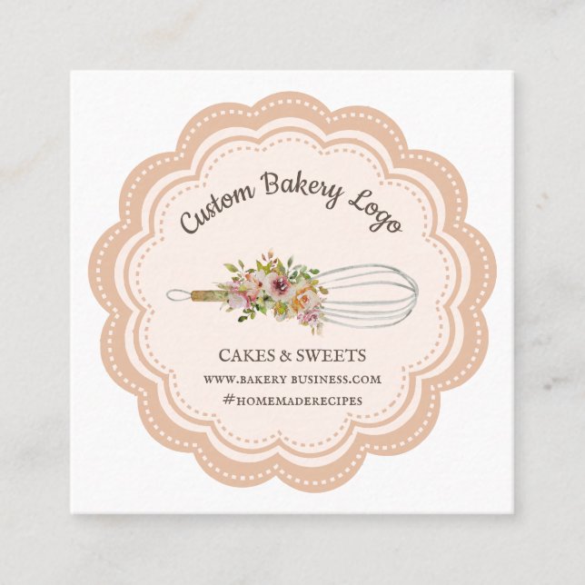Carte De Visite Carré Chef boulangerie Fleur de Whisk (Devant)