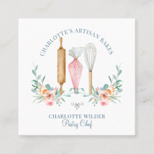 Carte De Visite Carré Chef pâtissier Baker Aquarelle Outils Baker