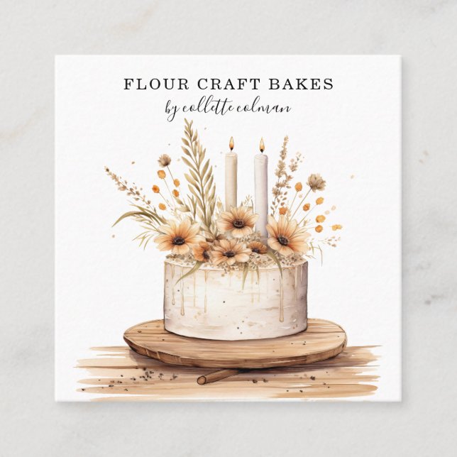 Carte De Visite Carré Chef pâtissier Boho Décoré Gâteau (Devant)