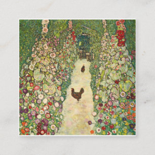 Carte De Visite Carré Chemin du jardin avec les poulets par Gustav Klimt