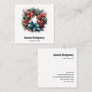 Carte De Visite Carré Chemise d'aquarelle de Noël avec Holly