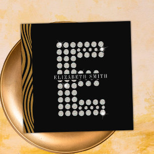 Carte De Visite Carré Chic Black Gold Diamond initial E Monogramme QR Co