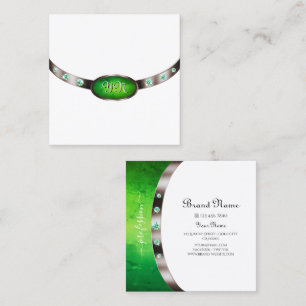 Carte De Visite Carré Chic Blanc Rose Or Vert Marbre Bijoux Monogramme