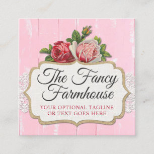 Carte De Visite Carré Chic Chic Rustic Bois Rose Floral Roses Vintages