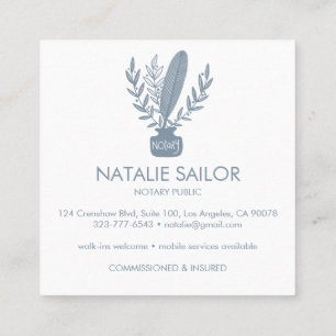 Carte De Visite Carré Chic Elegant Botanique Quill Logo Notaire Public