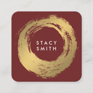 Carte De Visite Carré Chic Faux Gold brossé Deep Red