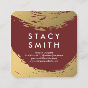 Carte De Visite Carré Chic Faux Gold brossé Deep Red