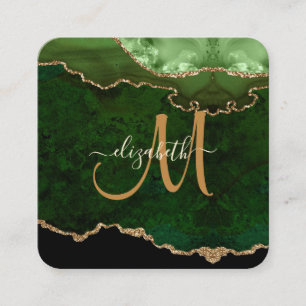 Carte De Visite Carré Chic Green Parties scintillant Or Agate Script Mon