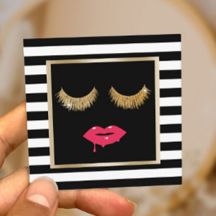 Carte De Visite Carré Chic Lashes & Lèvres Moderne Black Stripes Salon