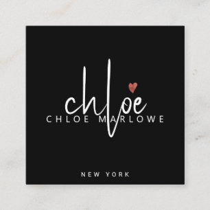 Carte De Visite Carré Chic Liste de cheveux minimaliste Monogramme noir