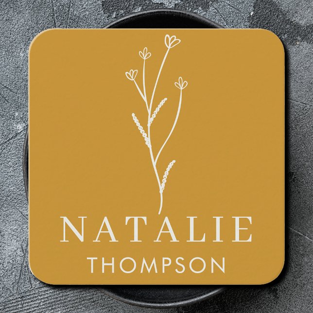 Carte De Visite Carré Chic minimaliste Boho tendance moutarde jaune (Créateur téléchargé)